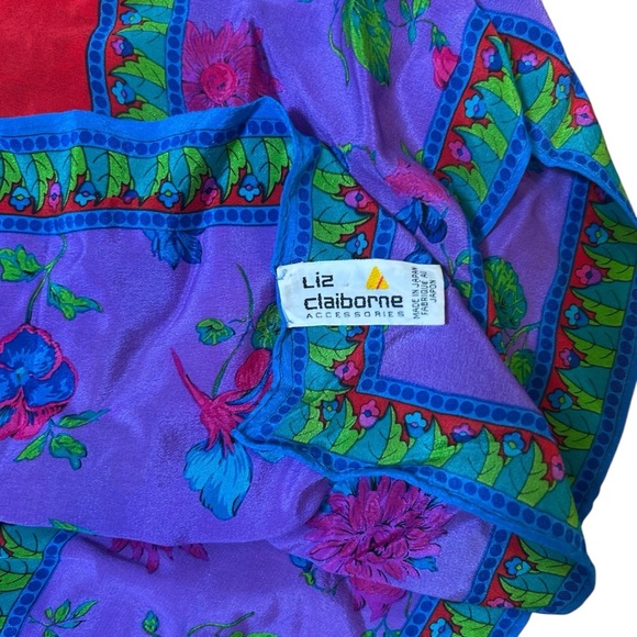 Liz Claiborne vintage silk square scarf neck tie head scarf purse scarf floral - Picture 3 of 5